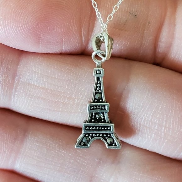 Silver Paris Eiffel Tower Pendant Necklace‎ 925 - Picture 4 of 10